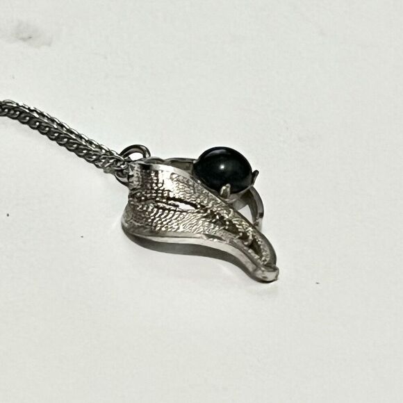 Heart Shaped Textured Metal Pendant With Black Onyx Pronged Goth Love - Picture 4 of 4